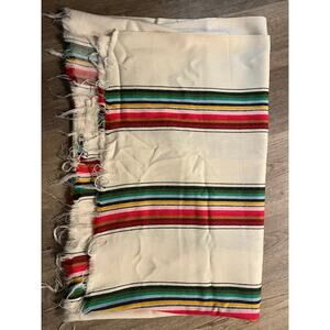 vtg Turkish Towel Blanket Throw striped rainbow beach picnic linen frayed edge